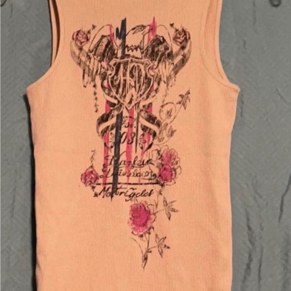Cream Harley Davidson Tank Top with Pink and Black Design